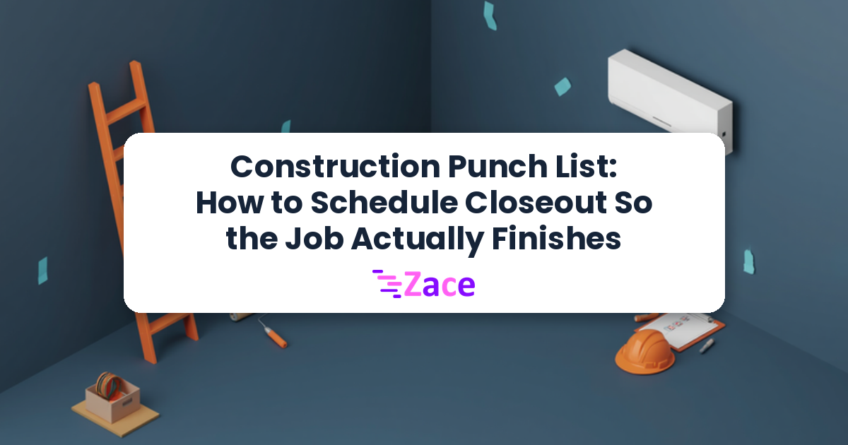 Cover: Construction Punch List: How to Schedule Closeout So the Job Actually Finishes, with the Zace logo