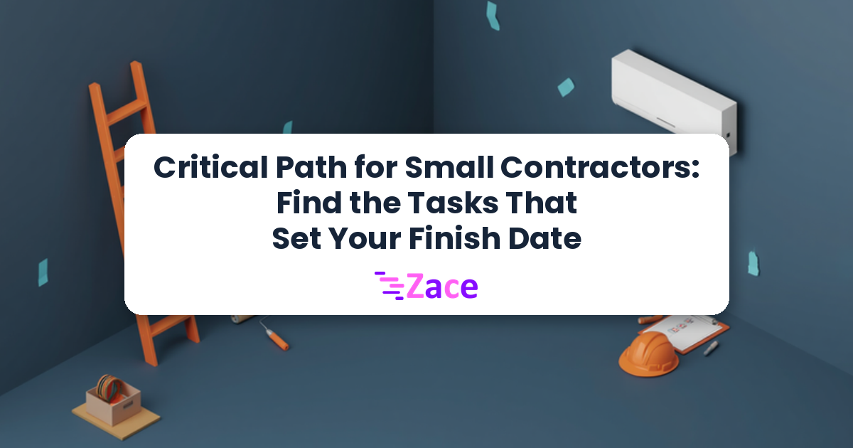 Cover: Critical Path for Small Contractors: Find the Tasks That Set Your Finish Date, with the Zace logo